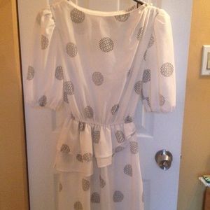 80s SM Vintage white puff sleeve dress pleated